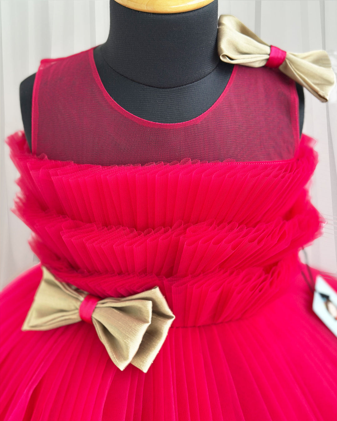 Rani pink tail frock, elegant pleated birthday dress, baby girl party wear, stylish frock for girls, pink shade kids frock