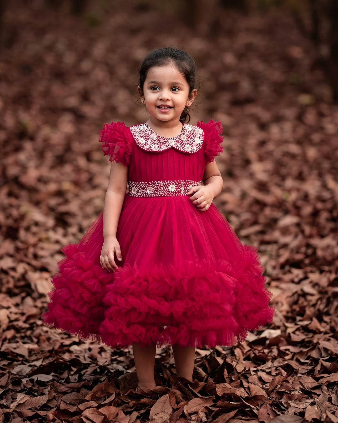 Rani pink birthday dress for baby girl with handwork

Baby girl partywear frock in rani pink shade

Peter collar pleated birthday dress for toddler girl

Rani pink baby girl frock satin lining back view

Handwork rani pink birthday dress close up detail

Baby girl first birthday partywear pink frock

Designer rani pink frock for baby girl celebration

Toddler girl birthday dress with pleated yoke