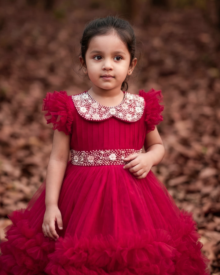 Rani pink birthday dress for baby girl with handwork

Baby girl partywear frock in rani pink shade

Peter collar pleated birthday dress for toddler girl

Rani pink baby girl frock satin lining back view

Handwork rani pink birthday dress close up detail

Baby girl first birthday partywear pink frock

Designer rani pink frock for baby girl celebration

Toddler girl birthday dress with pleated yoke