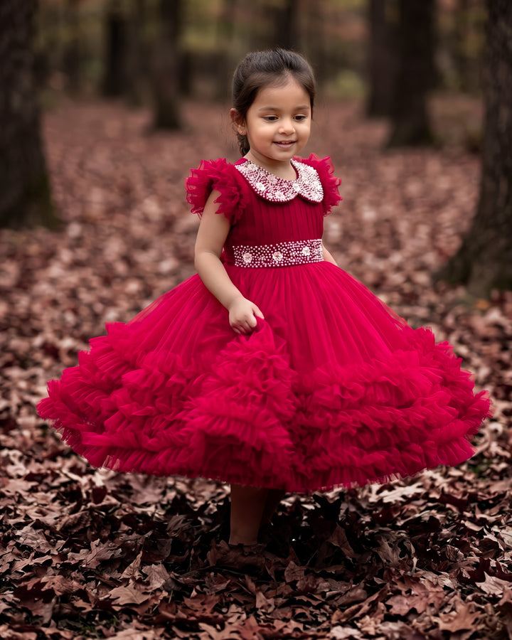 Rani pink birthday dress for baby girl with handwork

Baby girl partywear frock in rani pink shade

Peter collar pleated birthday dress for toddler girl

Rani pink baby girl frock satin lining back view

Handwork rani pink birthday dress close up detail

Baby girl first birthday partywear pink frock

Designer rani pink frock for baby girl celebration

Toddler girl birthday dress with pleated yoke