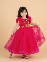 Rani Pink Shade Heavy handwork baby girls full length gown