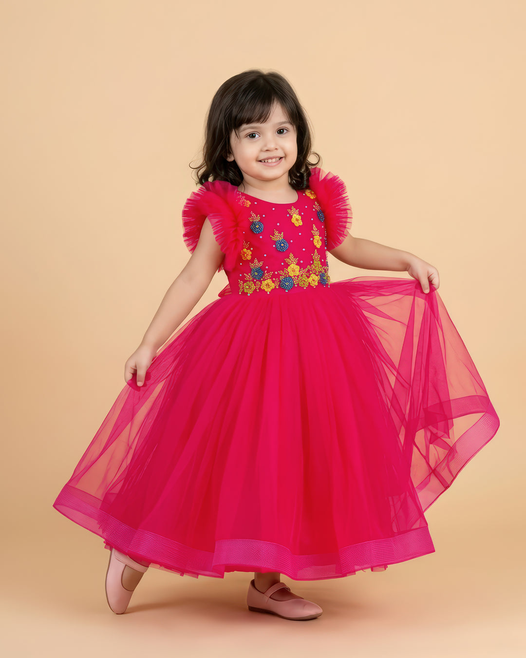 pink handwork full frock for kids - stanwells kids