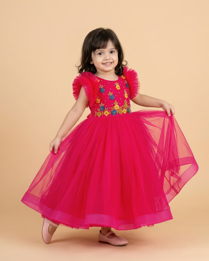 pink handwork full frock for kids - stanwells kids