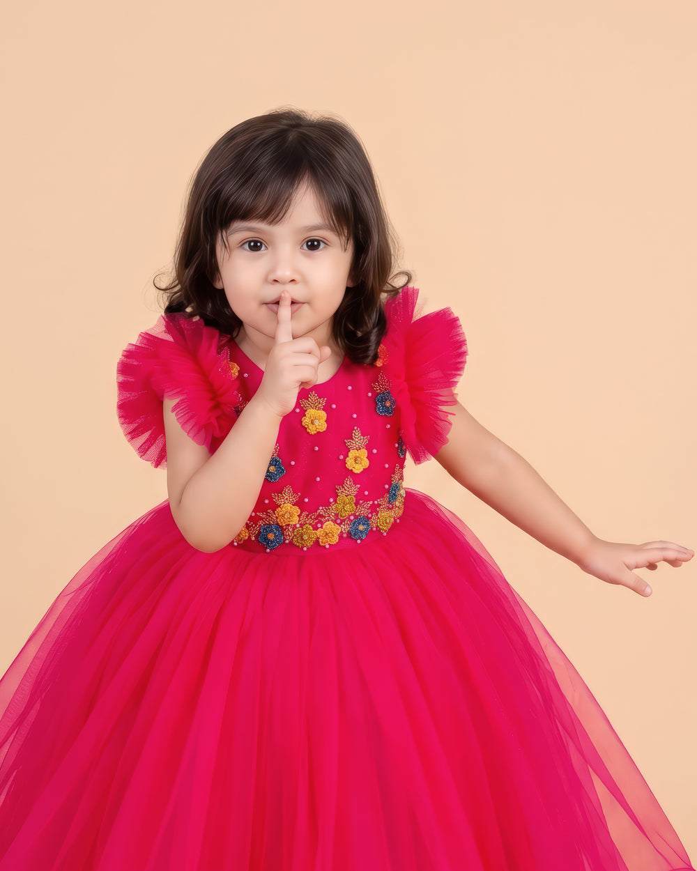 pink handwork full frock for kids - stanwells kids