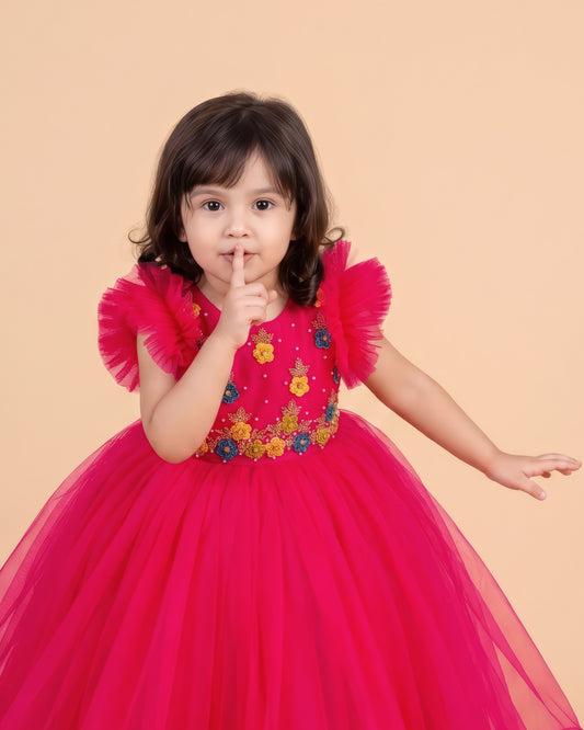 pink handwork full frock for kids - stanwells kids