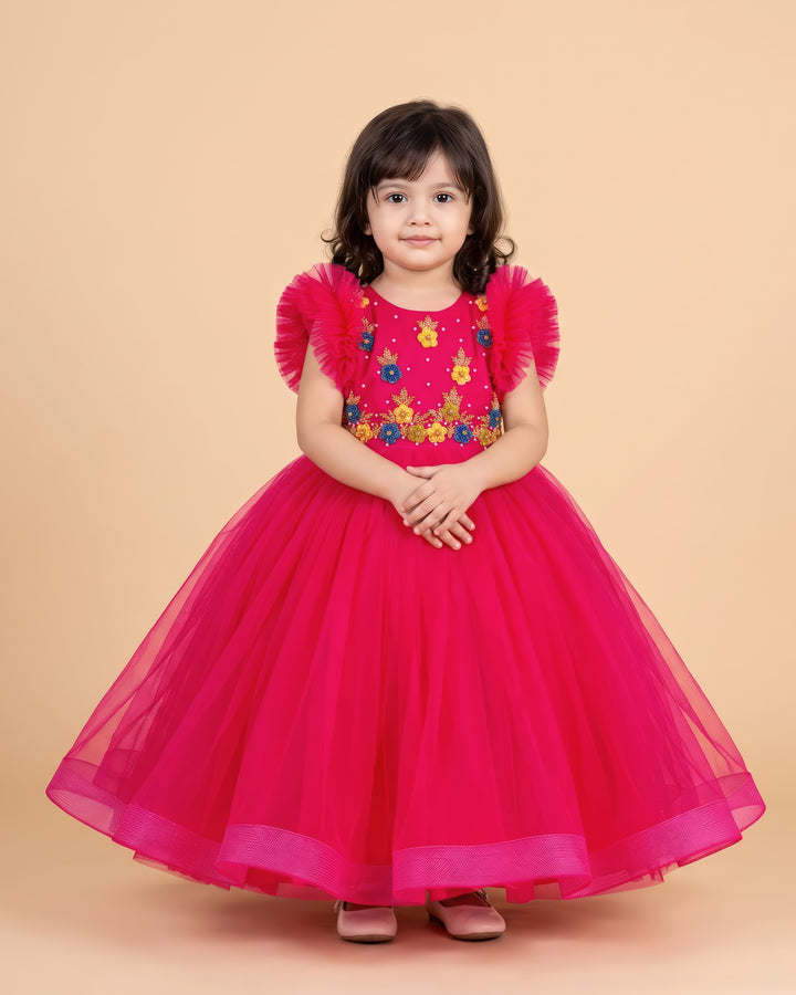 pink handwork full frock for kids - stanwells kids