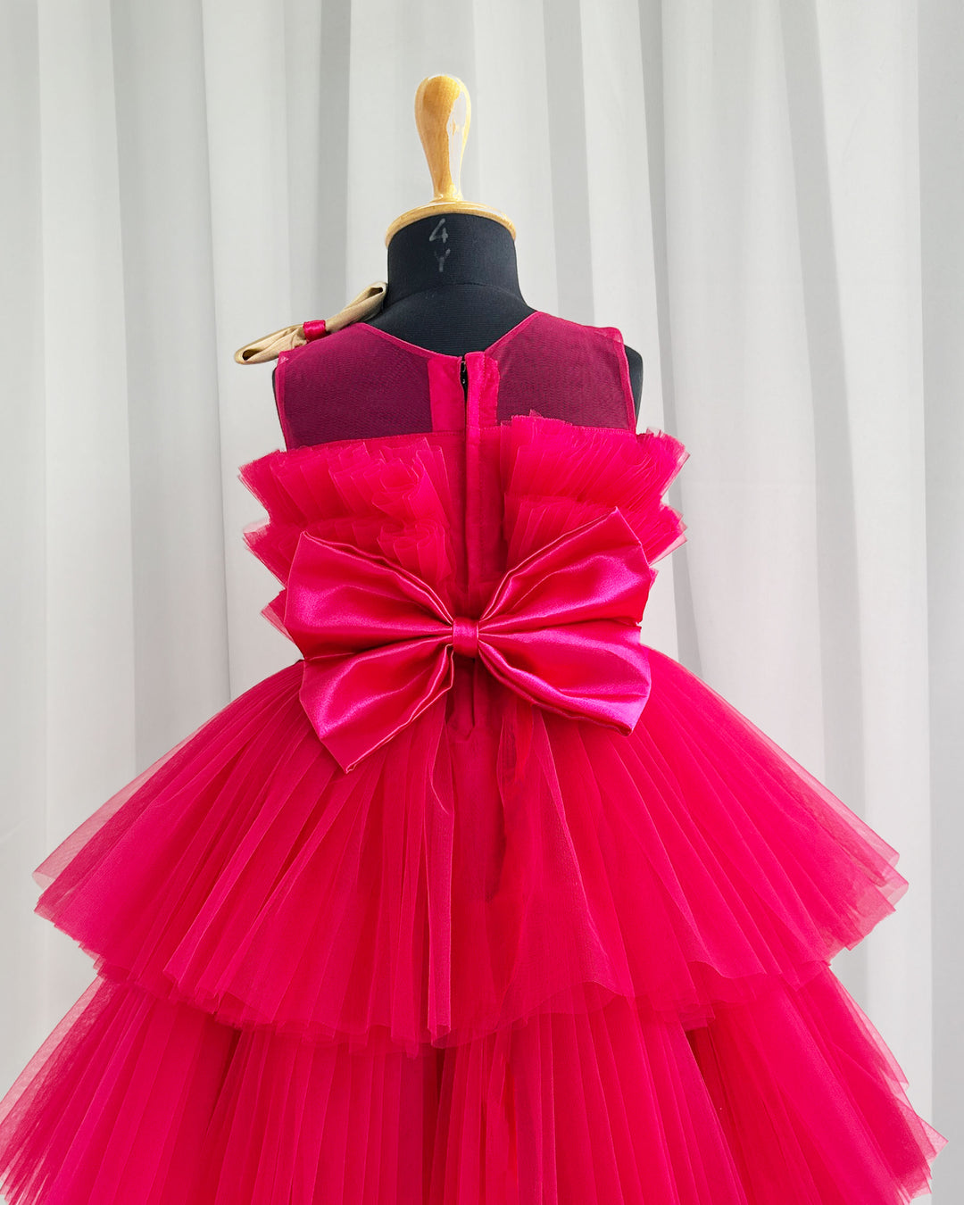 Rani pink tail frock, elegant pleated birthday dress, baby girl party wear, stylish frock for girls, pink shade kids frock