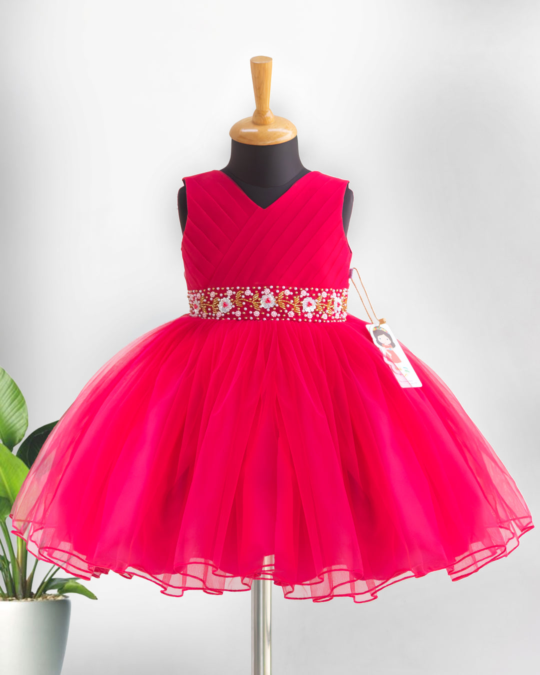 Ranipink V-Neck Pleated Yoke Flared Frock – Stanwells Kids