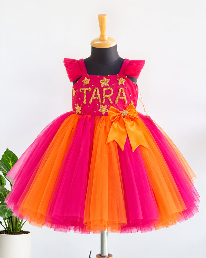 Ranipink Orange Handwork Yoke Layered Net Frock – Stanwells Kids