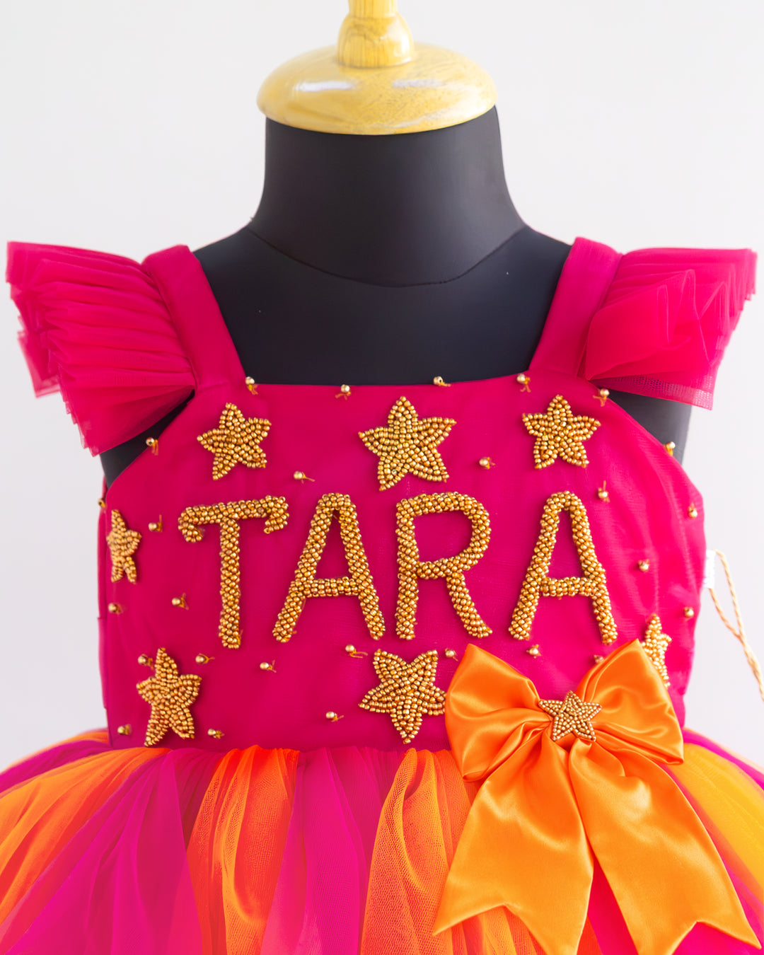 Ranipink Orange Birthday Frock Handwork Detailing – Stanwells Kids