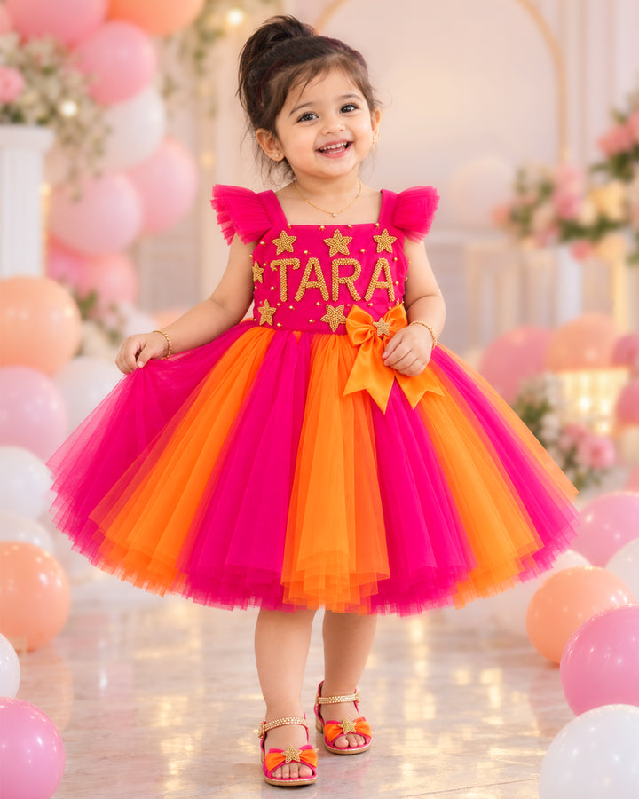 Ranipink &amp; Orange Bow Frock for Baby Girl – Stanwells Kids