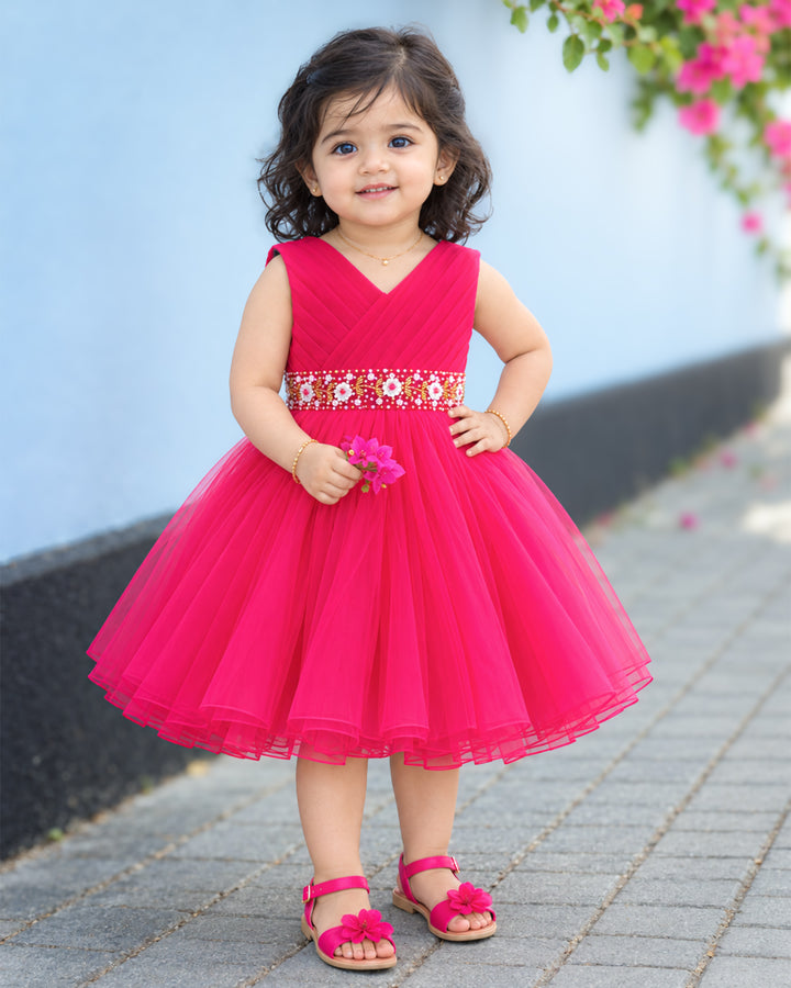 Baby Girl Ranipink Handwork Belt Nylon Net Frock – Stanwells Kids