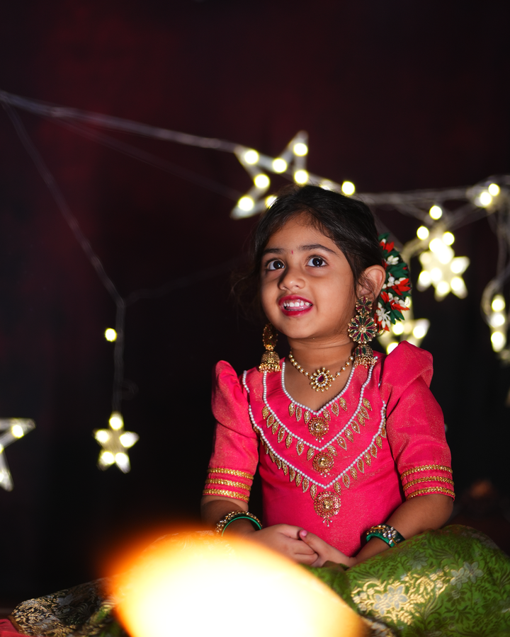 Rany Pink Pea Green Banarasi Silk Lehenga, Baby Girls Birthday Dress, Designer Handwork Lehenga Choli, Festive Partywear Dress