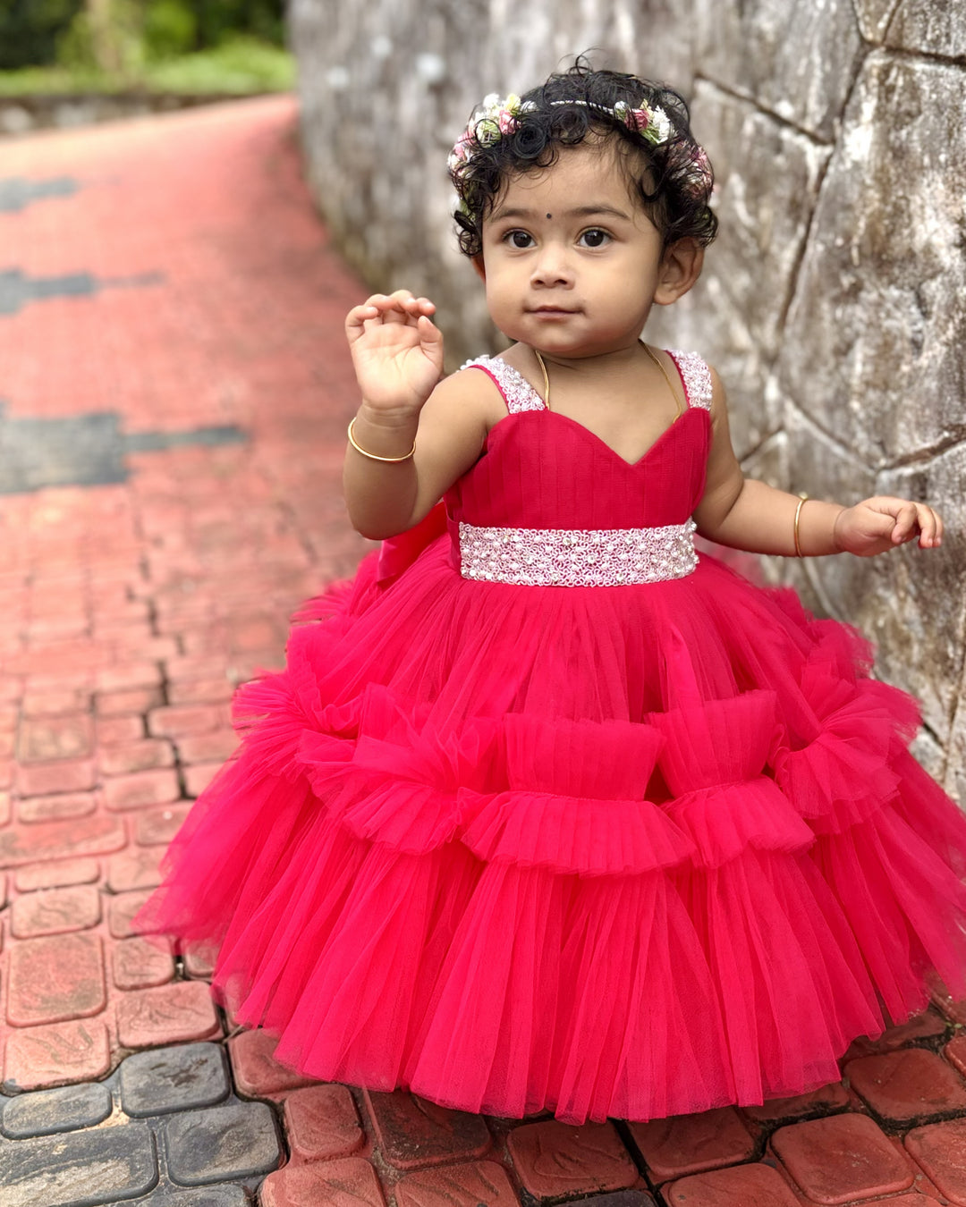 Rani Pink Baby Girls Birthday Dress, Handwork Party Wear Frock, Premium Kids Birthday Outfit, Baby Girl Party Dress