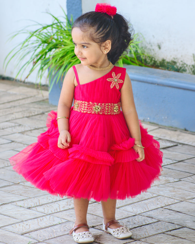 Rani Pink Pleated Handwork Ruffled Frock for Baby Girl – Stanwells Kids