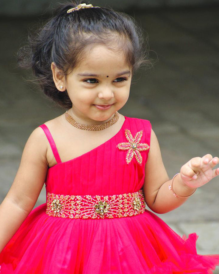 Ranypink Shade Baby Girls Birthday Dress - Pleated Ruffled Party Frock
