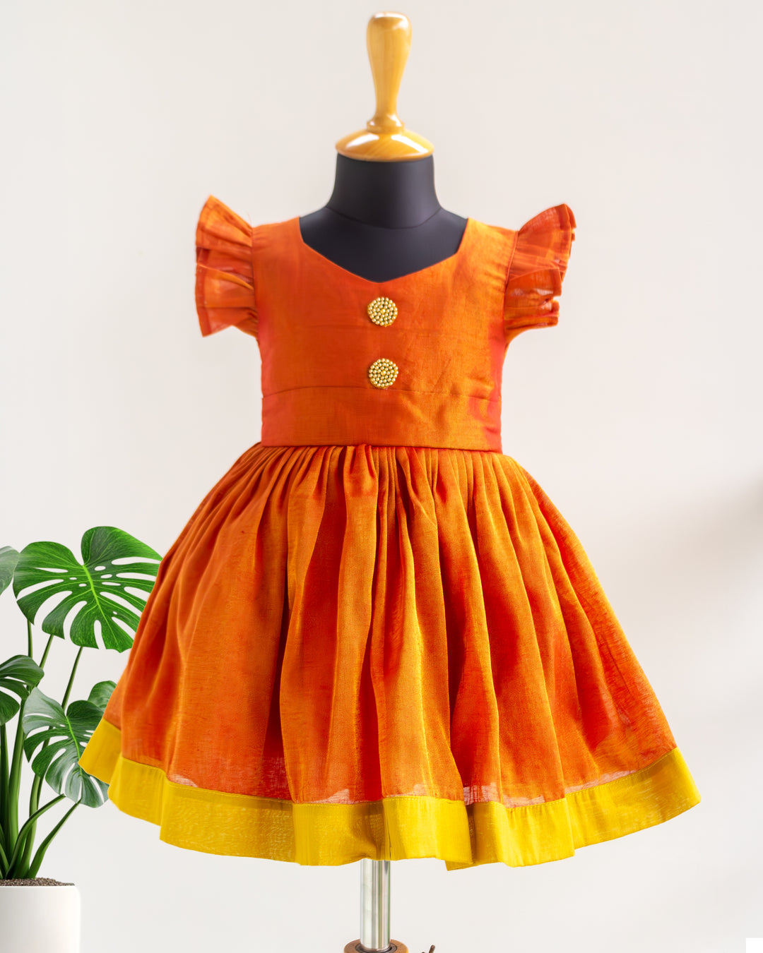 Red silk ethnic frock for baby girls – front view, Stanwells Kids