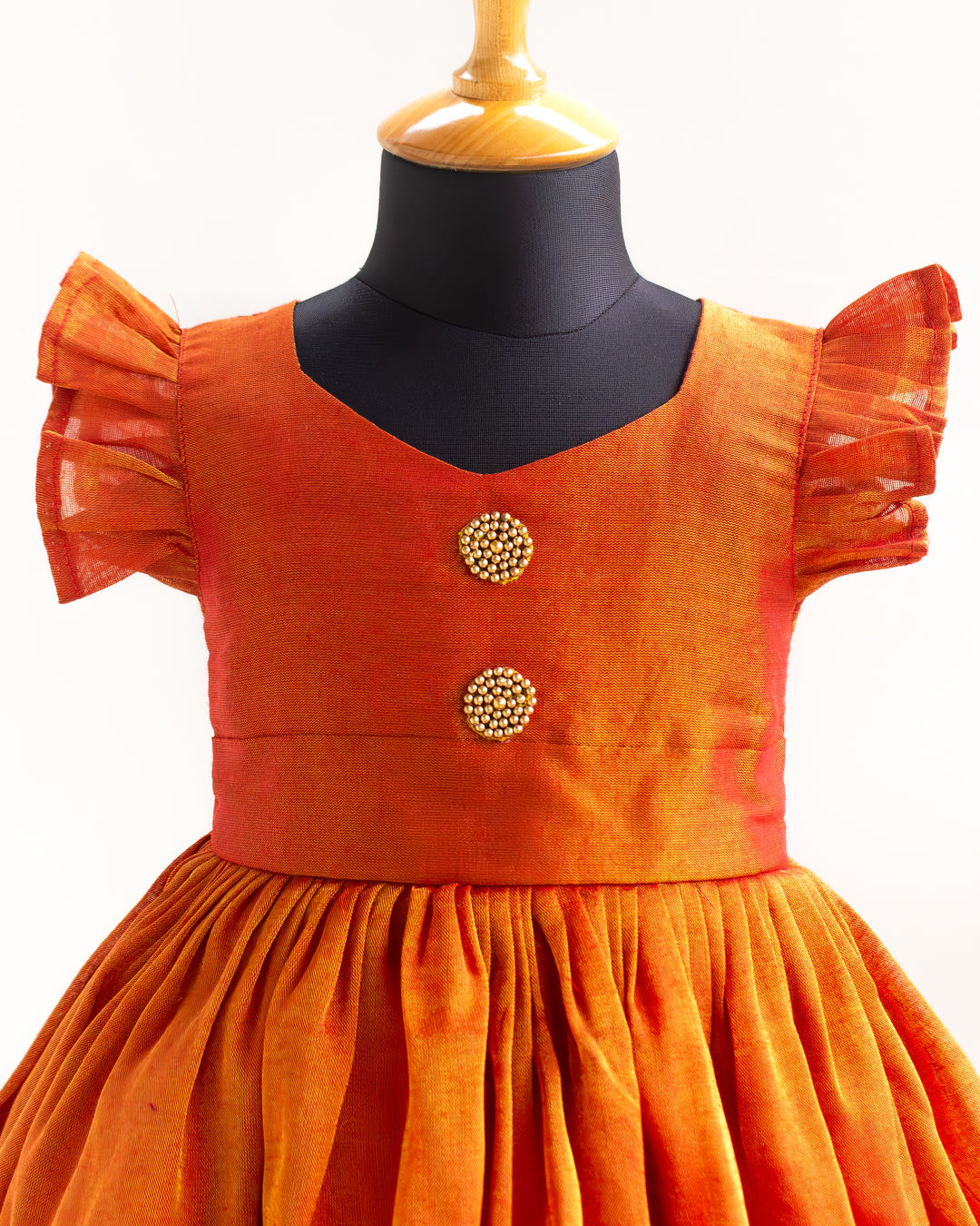 Golden bead yoke detail on red silk ethnic frock for girls – Stanwells Kids