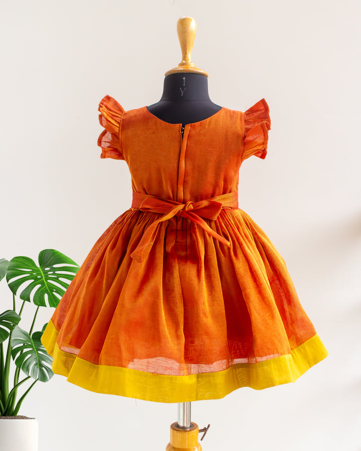 Back satin tie detail on red silk ethnic frock for girls – Stanwells Kids