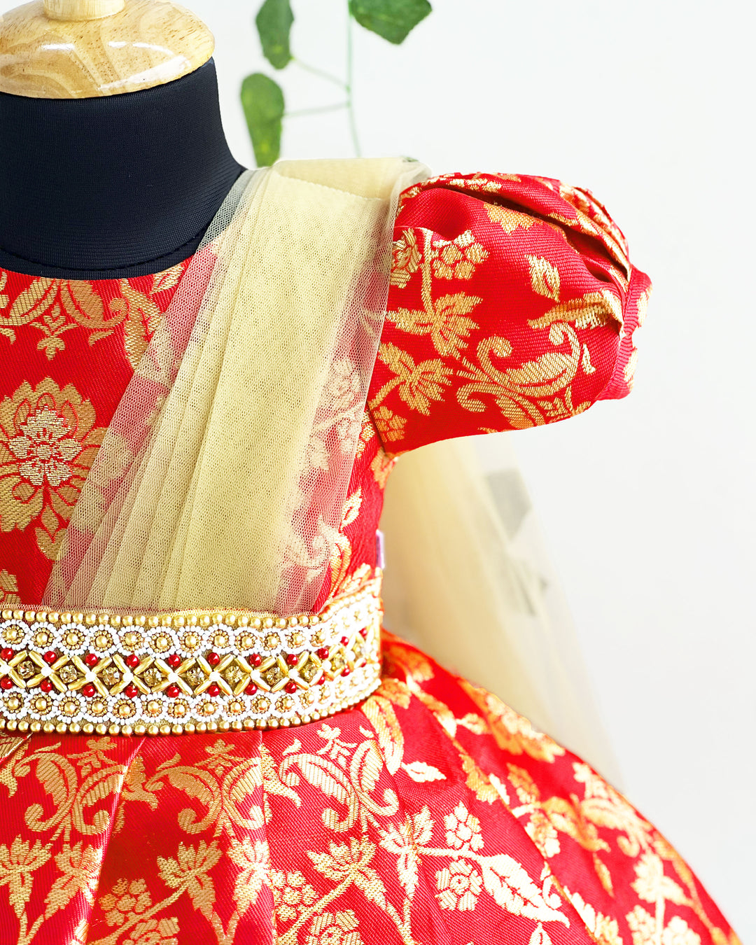 Baby girls red silk saree frock birthday dress traditional wear