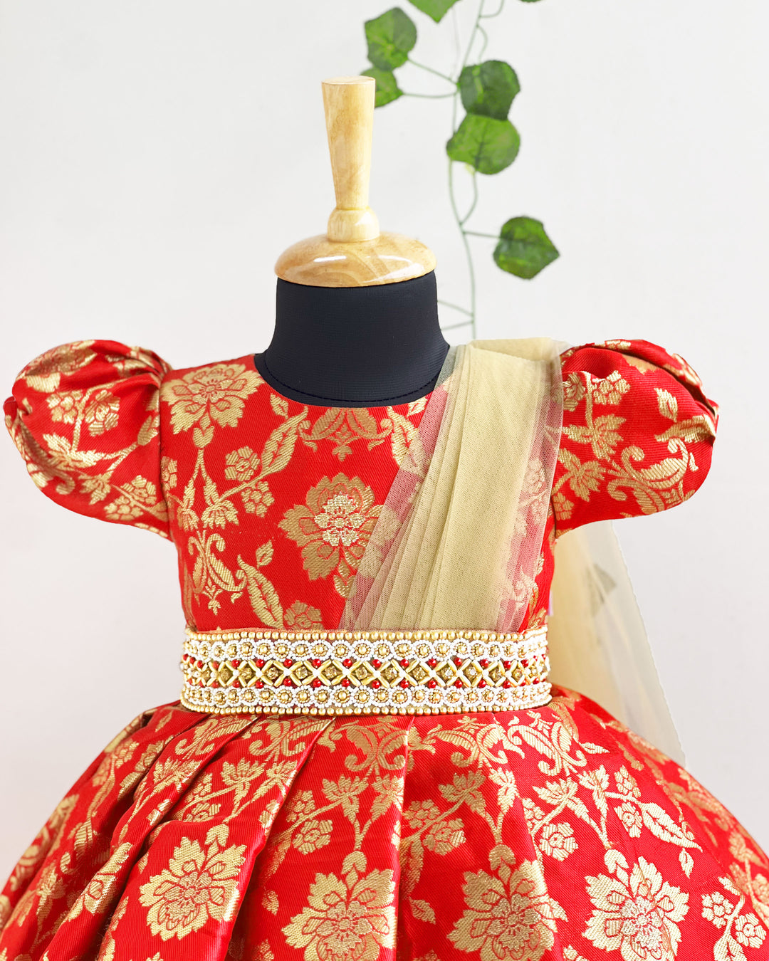 Baby girls red silk saree frock birthday dress traditional wear