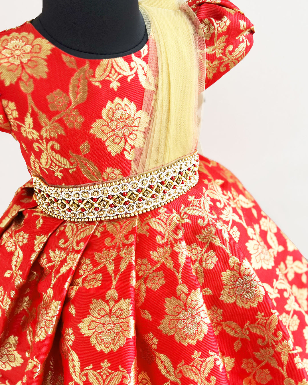 Baby girls red silk saree frock birthday dress traditional wear