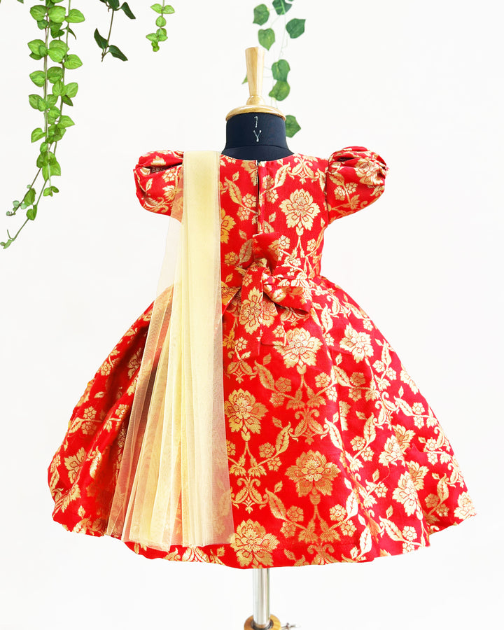 Baby girls red silk saree frock birthday dress traditional wear