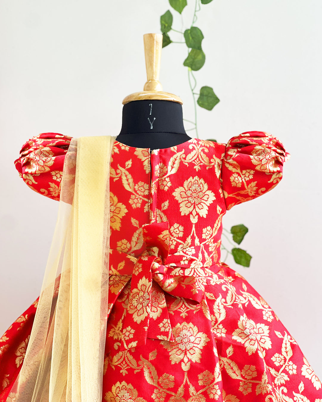 Baby girls red silk saree frock birthday dress traditional wear