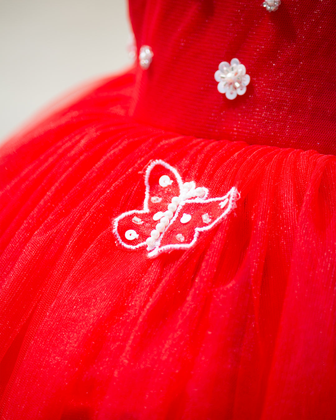 Back satin tie detail on red butterfly handwork partywear frock – Stanwells Kids