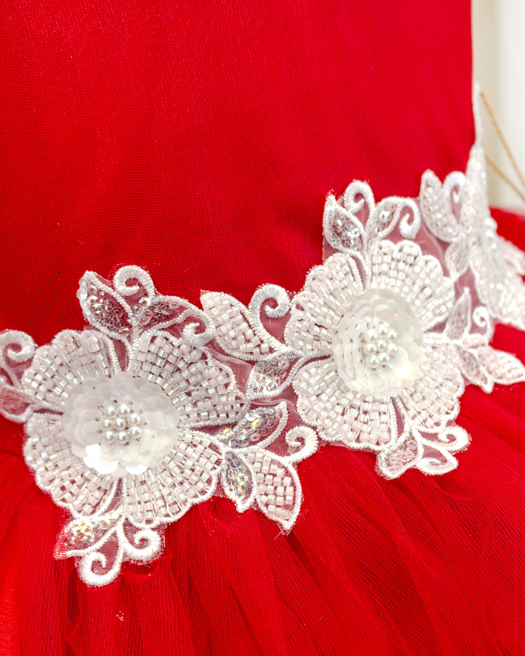 Red shade halter neck flower frock, baby girls birthday dress, party wear