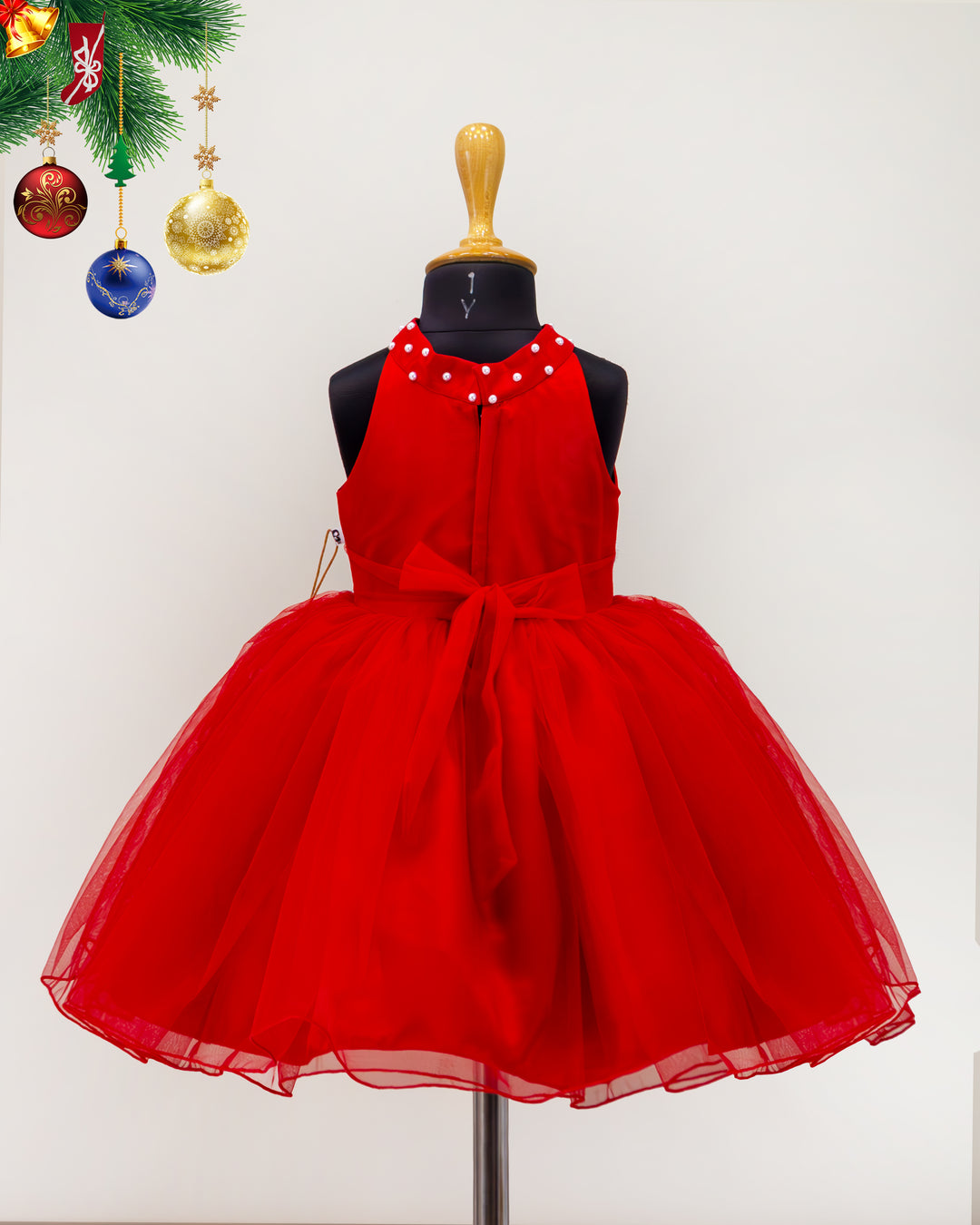 Red shade halter neck flower frock, baby girls birthday dress, party wear