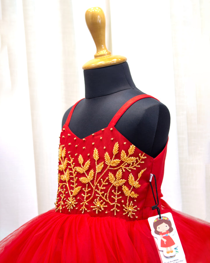 Red heavy handwork frock for baby girls, partywear birthday dress, wedding dress for girls, Stanwells Kids