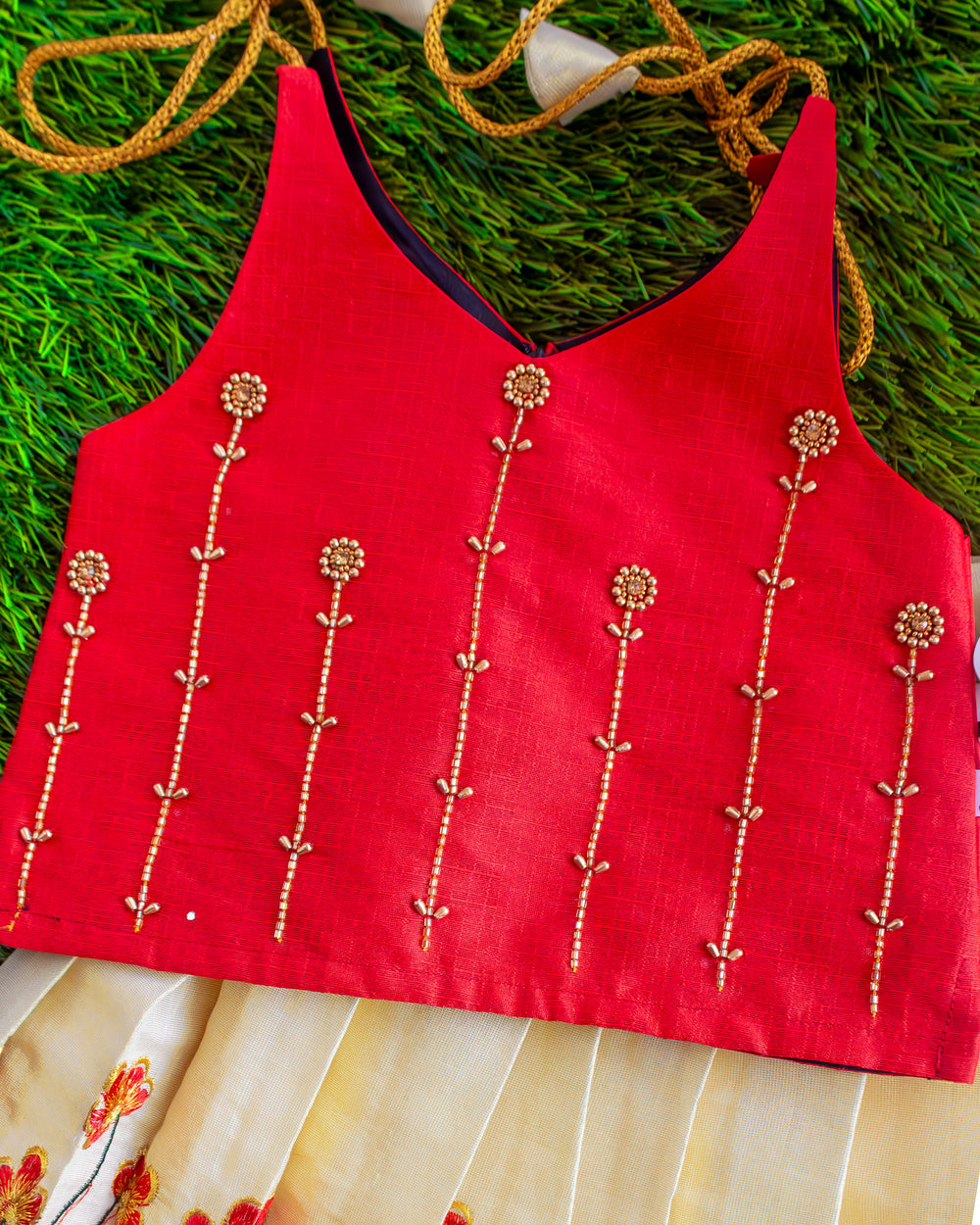 Red lime gold floral lehenga choli for baby girls, baby girls ethnic birthday dress, kids festive lehenga choli, traditional partywear dress for girls