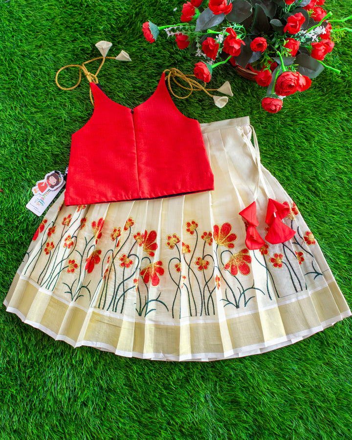 Red lime gold floral lehenga choli for baby girls, baby girls ethnic birthday dress, kids festive lehenga choli, traditional partywear dress for girls