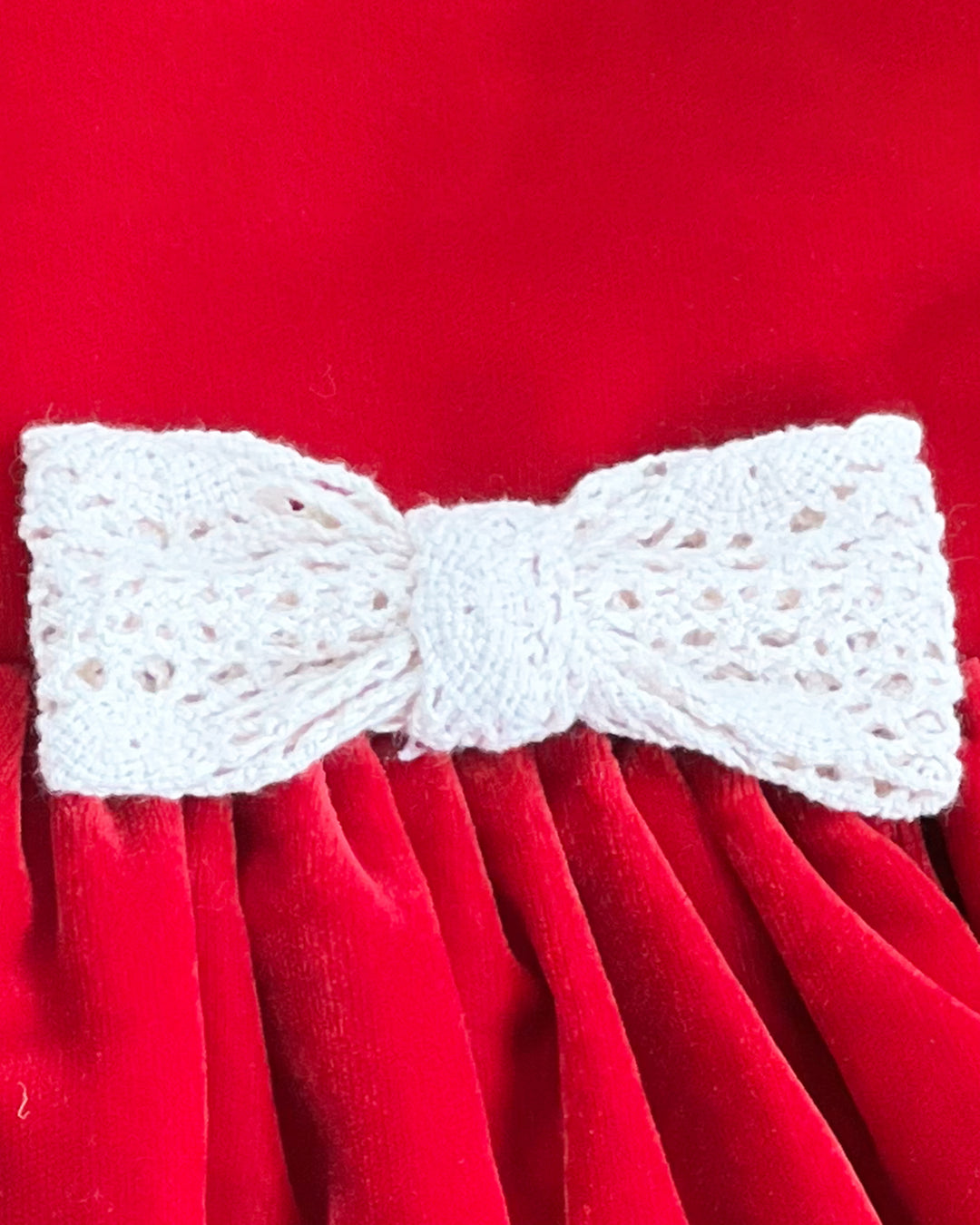 Red Shade Crochet Velvet Knee Length Bow Frock