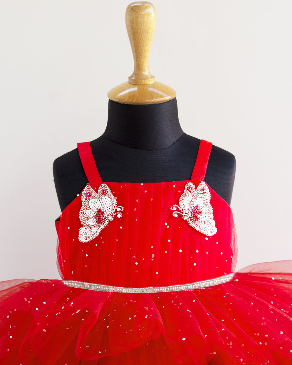 Red Glitter Butterfly Theme Birthday Dress for Baby Girls, Christmas Special Outfit, Stylish Baby Frock for Parties, Kids Elegant Birthday Dress