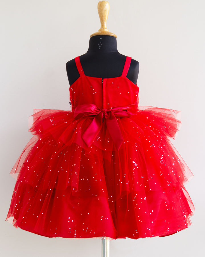 Red Glitter Butterfly Theme Birthday Dress for Baby Girls, Christmas Special Outfit, Stylish Baby Frock for Parties, Kids Elegant Birthday Dress