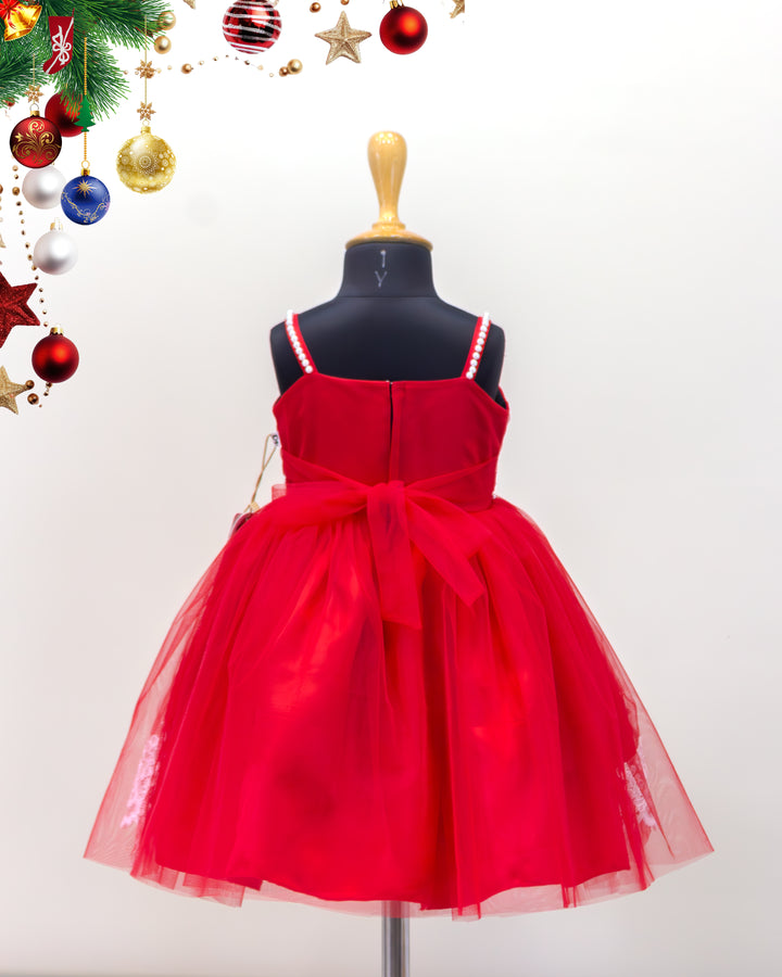 baby girls birthday dress, red Christmas frock, premium partywear dress, festive frock for kids, satin red frock for baby girls, Christmas outfit, toddler birthday outfit, girls partywear dress, designer kids frock