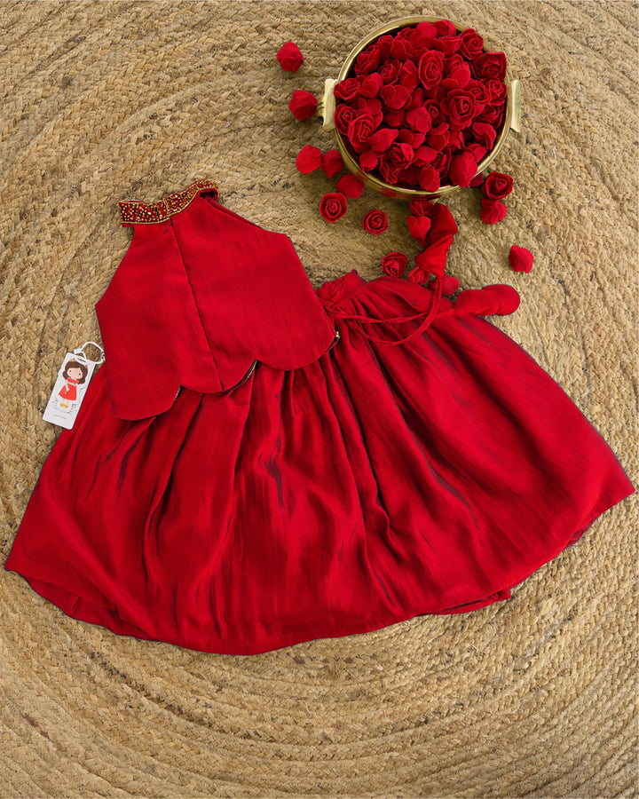 Red silky chiffon halter neck lehenga choli festive wear for baby girl – Stanwells Kids