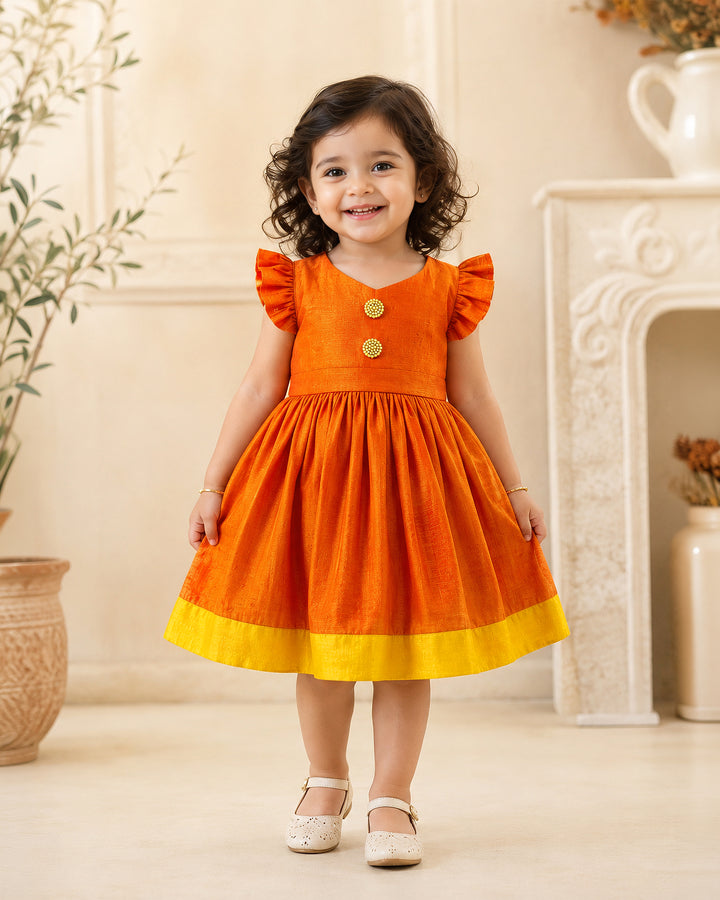 Red silk ethnic frock for baby girls – front view, Stanwells Kids