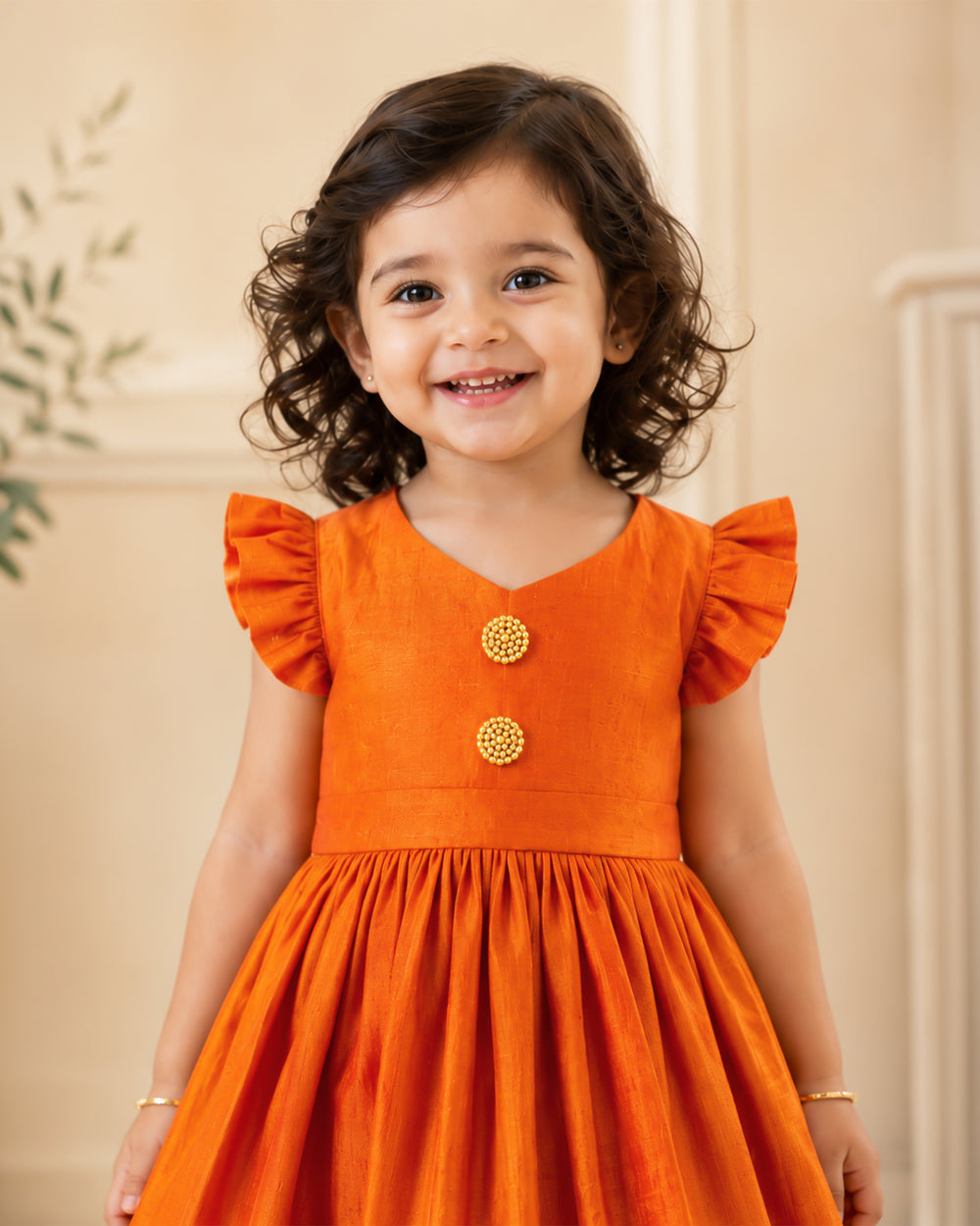 Red silk ethnic frock for baby girls – front view, Stanwells Kids