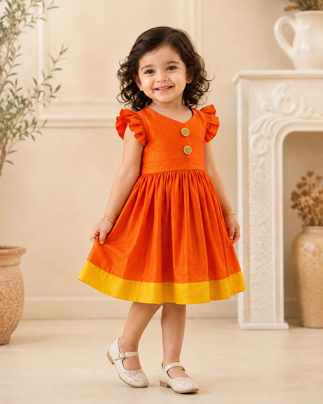 Red silk ethnic frock for baby girls – front view, Stanwells Kids