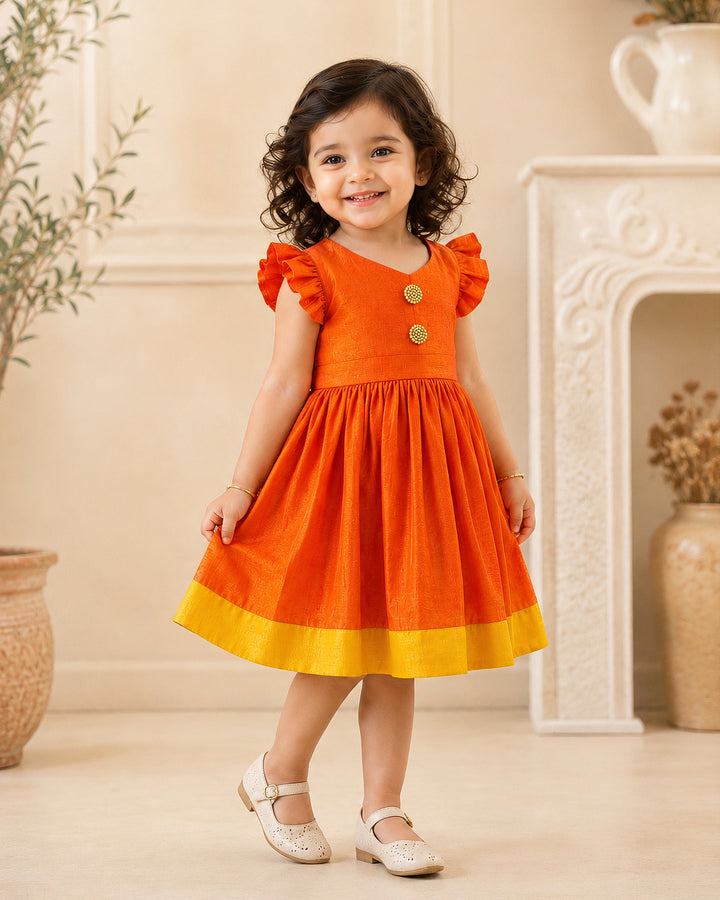 Red silk ethnic frock for baby girls – front view, Stanwells Kids