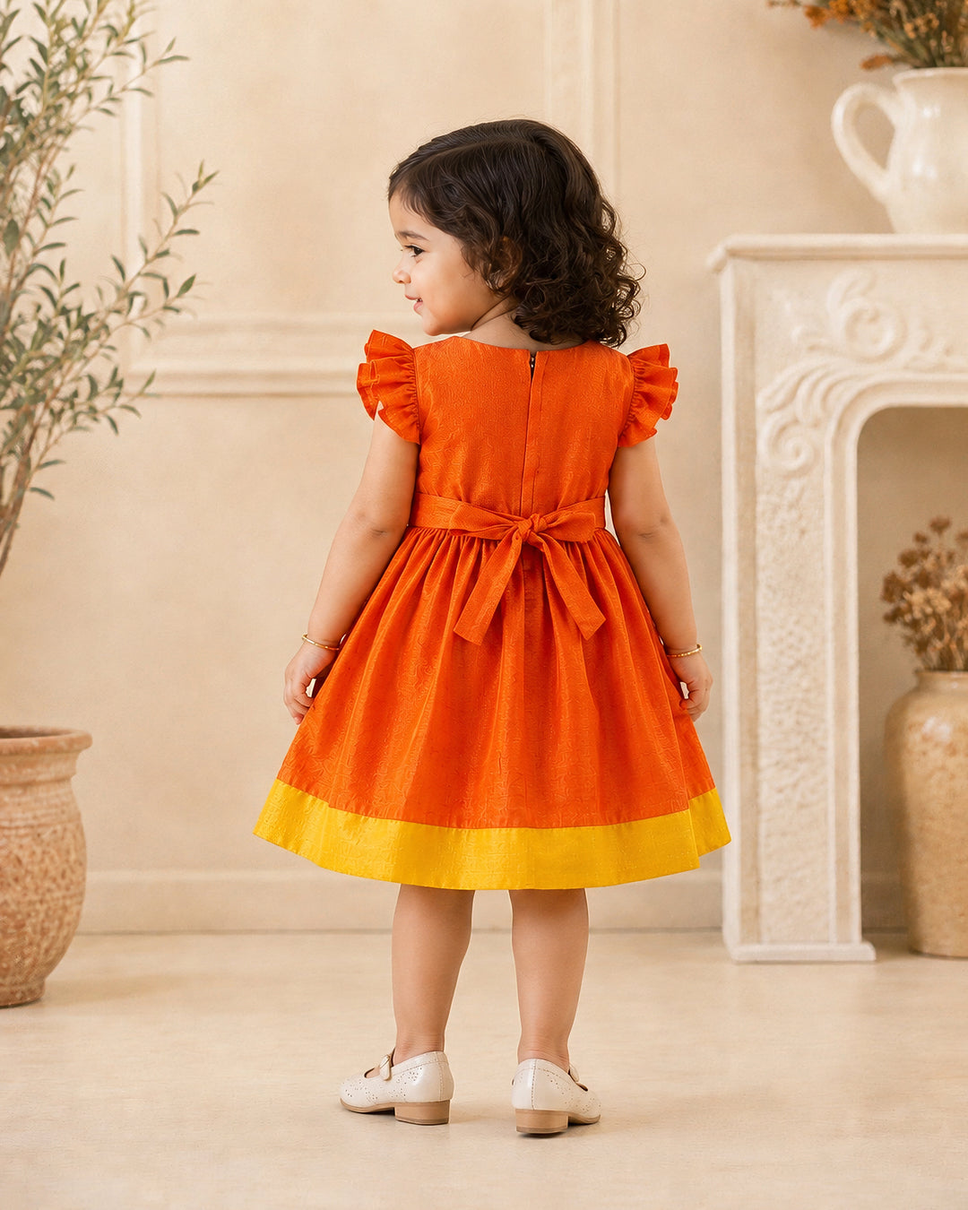 Red silk ethnic frock for baby girls – front view, Stanwells Kids