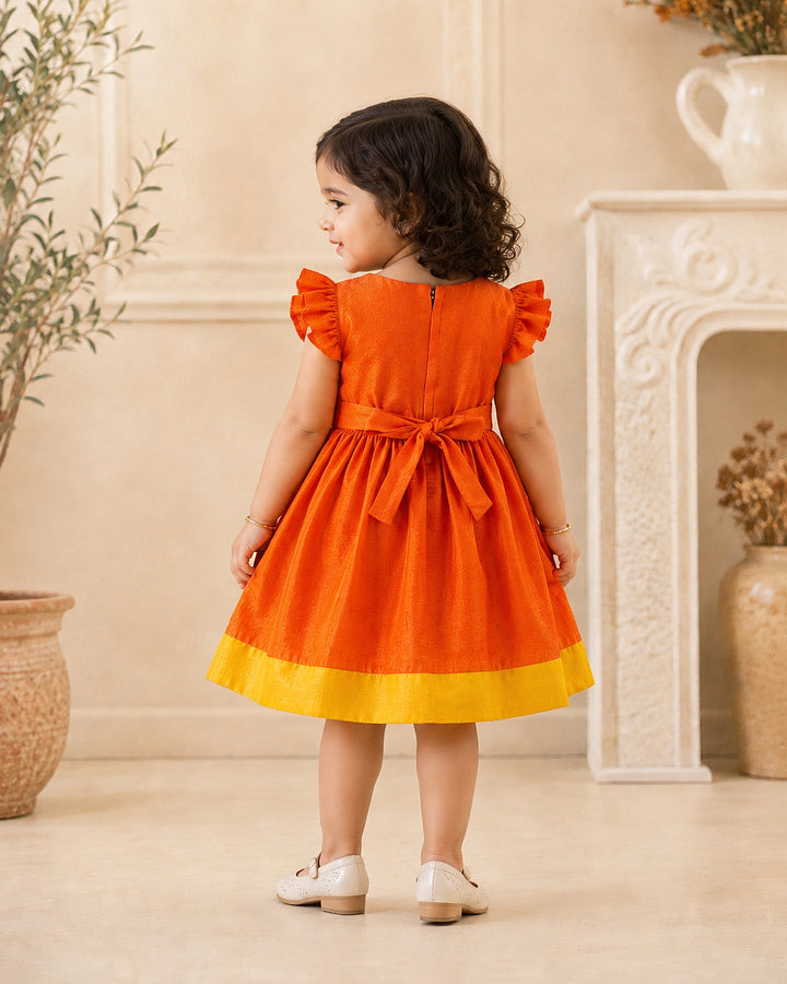 Red silk ethnic frock for baby girls – front view, Stanwells Kids