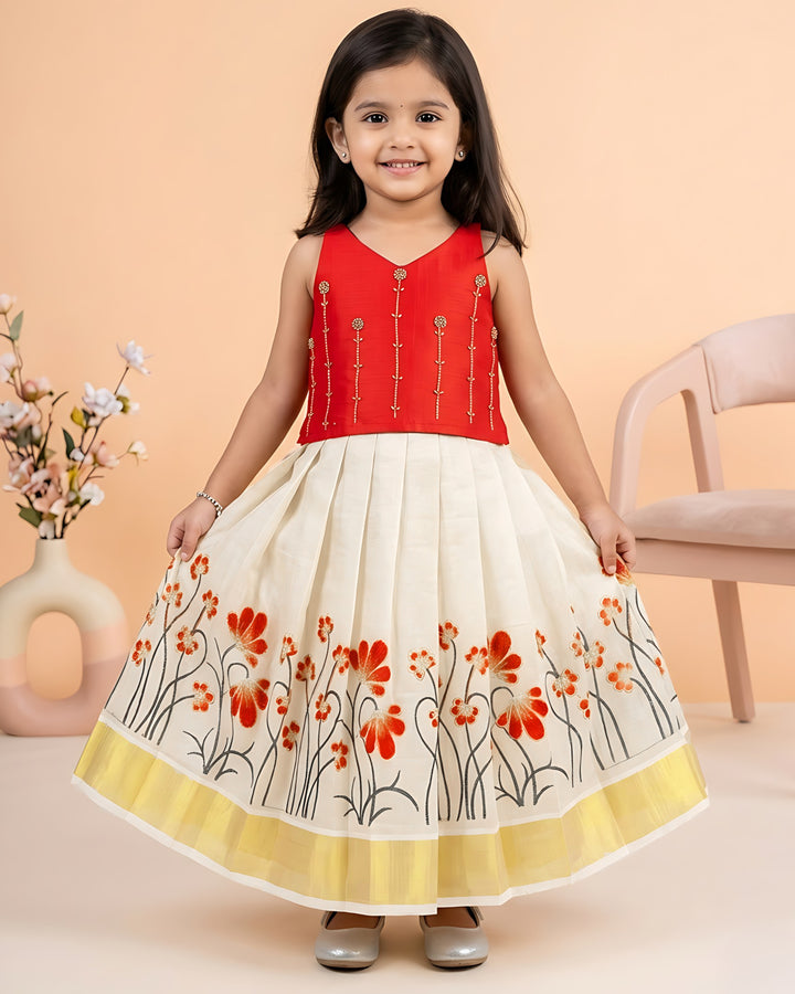 Red lime gold floral lehenga choli for baby girl – Stanwells Kids