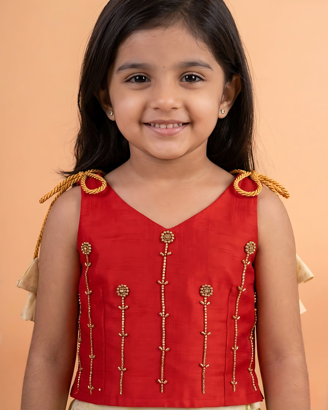 Red lime gold floral lehenga choli for baby girls, baby girls ethnic birthday dress, kids festive lehenga choli, traditional partywear dress for girls