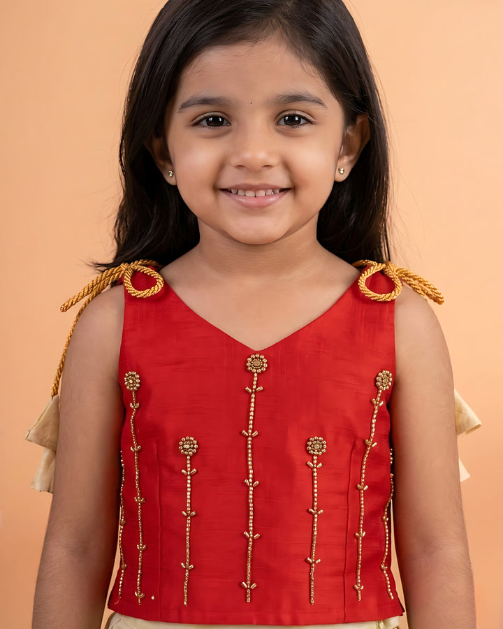 Red lime gold floral lehenga choli for baby girls, baby girls ethnic birthday dress, kids festive lehenga choli, traditional partywear dress for girls