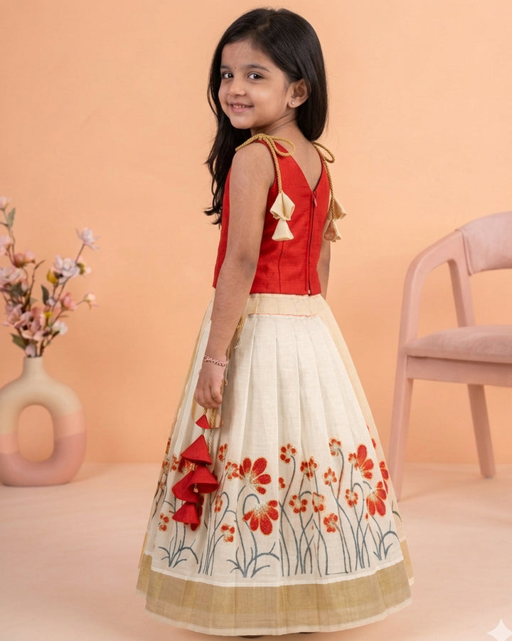 Red lime gold floral lehenga choli for baby girls, baby girls ethnic birthday dress, kids festive lehenga choli, traditional partywear dress for girls
