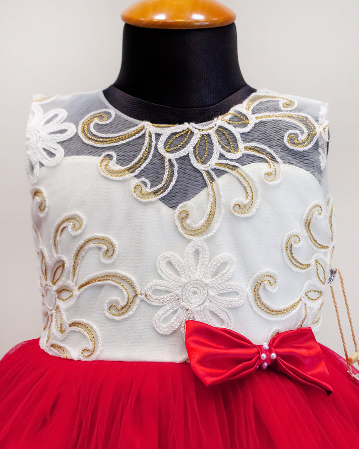 red off white baby girls christmas frock, ruffle partywear dress for kids, baby girl birthday dress, festive frock for toddlers, stylish christmas outfit girls